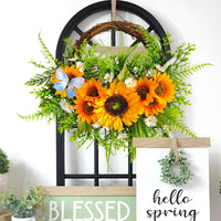 Sunflower Greenery Wreath for Front Door Decor