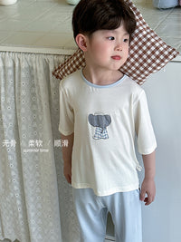 Boys' Modal Ice Silk Pajama Set Short Sleeve for Summer
