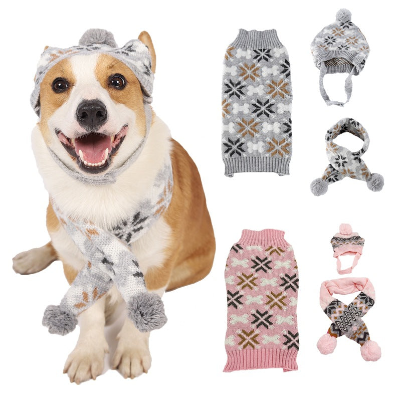 Pet Jacquard Knit Sweater for Dogs, Retro Style Round Neck Pullover for Autumn/Winter