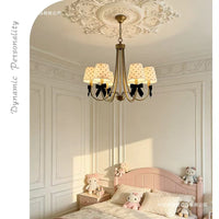 American Retro Iron Art Chandelier with Polka Dot Shade and Bowknot Decor for Living Room, Dining Room, Bedroom
