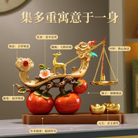 Deer and Persimmon Ruyi Ornament for New Home, Business Opening, or Wedding Gift