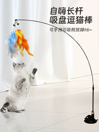 Interactive Suction Cup Cat Teaser Wand with Feather Refills and Bell