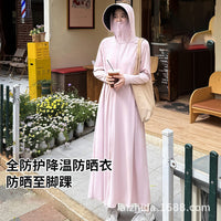 Women's Long Ice Silk Sun Protection Jacket with Hood, Breathable UV Protection for Outdoor Cycling