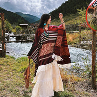Ethnic Style Tassel Poncho Shawl for Travel and Warmth