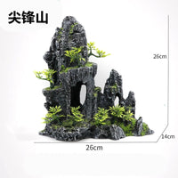 Aquarium Mountain Ornament Resin Fish Tank Decoration with Hiding Cave