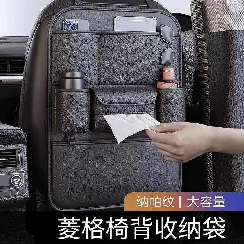 Car Seat Back Organizer with Foldable Table Tray, Kick Mat, and Storage Pockets