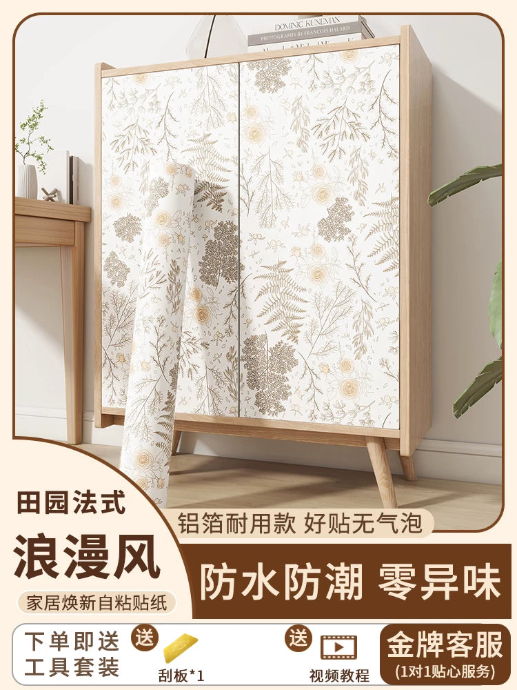 Self-Adhesive French Vintage Style Furniture Film for Cabinet and Wardrobe Renovation, Waterproof and Moisture-Proof