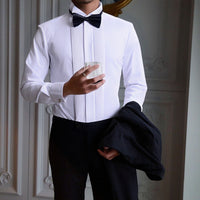 Men's French Cuff Slim Fit White Dress Shirt with Wing Collar for Weddings & Formal Events