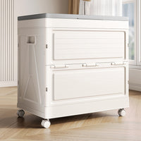 Foldable Plastic Storage Box with Double Doors and Wheels, Large Capacity Clothes Organizer