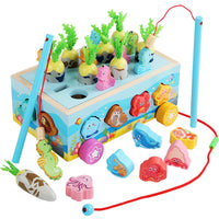 Wooden Multifunctional Educational Farm Animal Fruit Shape Block Pull Radish Matching Toy Car for Kids