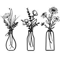 3-Piece Metal Flower Vase Wall Art Decor for Living Room Bedroom