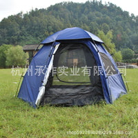 3-in-1 Waterproof UV-Protected Double-Layer Hexagonal Tent for 6 People, Family Camping Tent