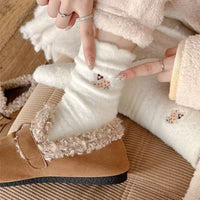 Women's Winter Thermal Fleece-Lined Mid-Calf Socks with Cartoon Embroidery