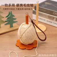 Portable Wooden Yarn Holder with Leather Strap for Knitting and Crocheting