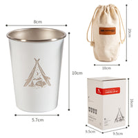 Outdoor 304 Stainless Steel Camping Mugs Set with Storage Bag, 350ml Coffee Beer Water Cups for Travel BBQ
