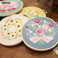 Handmade Ribbon Embroidery DIY Kit with Floral Patterns for Adults