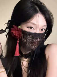 Mysterious Black Lace Full Face Mask for Masquerade Halloween Party