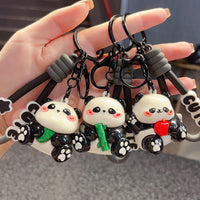 Creative Electroplated Panda Keychain PVC Figurine Couple Backpack Car Ornament Small Gift