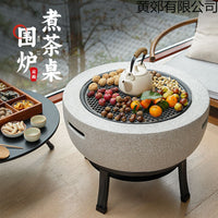 Outdoor Patio Fire Pit Grill with Cast Iron Plate and Pot for BBQ, Tea, and Crab Boiling