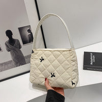 Embroidered Bowknot Tote Bag Set with Cosmetic Pouch