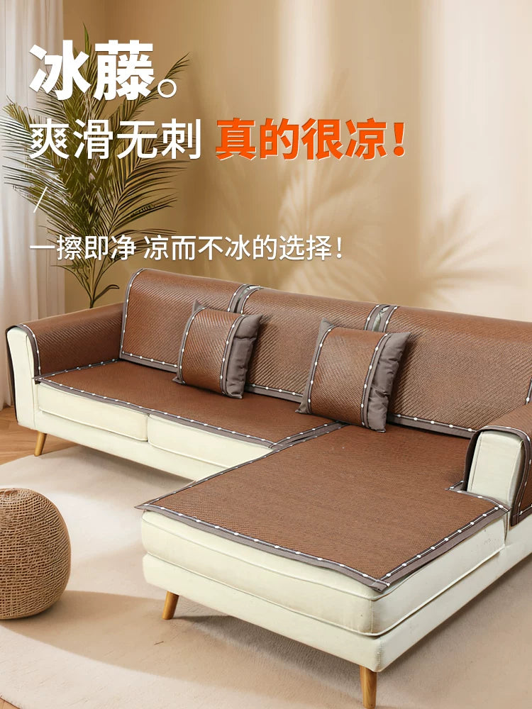 2026 New Rattan Mat Sofa Cushion Summer Cooling Mat Non-slip Leather Sofa Cover High-end Cold-feel Cover Cloth