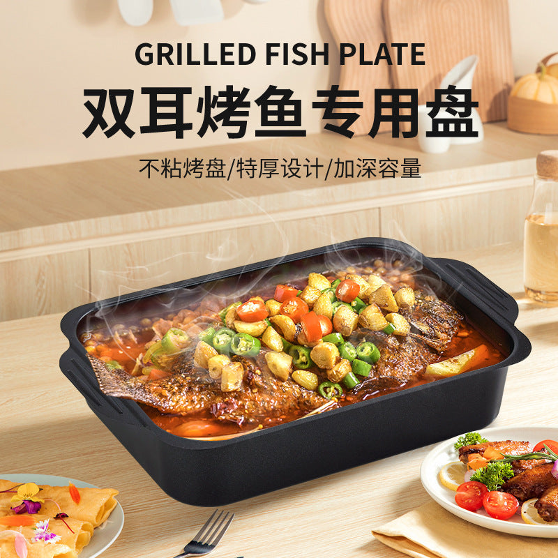 Rectangular Carbon Steel Roasting Pan with Lid for Grilling and Induction Cooktops