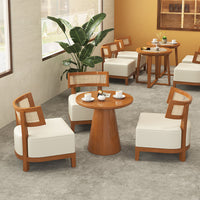 Nordic Solid Wood Sofa Chair with Rattan Backrest for Cafe, Dessert Shop, Book Bar, and Reception Area