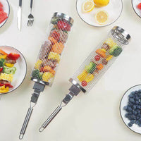 Stainless Steel Rolling BBQ Grill Basket for Roasting and Smoking