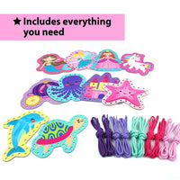 KRAFUN Unicorn Princess Mermaid Castle DIY Lacing Toy for Kids