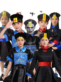 Adult & Kids Chinese Zombie Costume Qing Dynasty Cosplay Outfit for Halloween