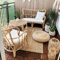 Natural Japanese Rattan Sofa Set for Patio Garden Sunroom - Single Leisure Woven Rattan Chair for Homestay