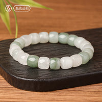 Natural Tianshan Emerald Agate Bracelet for Women, Crystal Jadeite Color with Floral Pattern, Single Strand Hand Chain