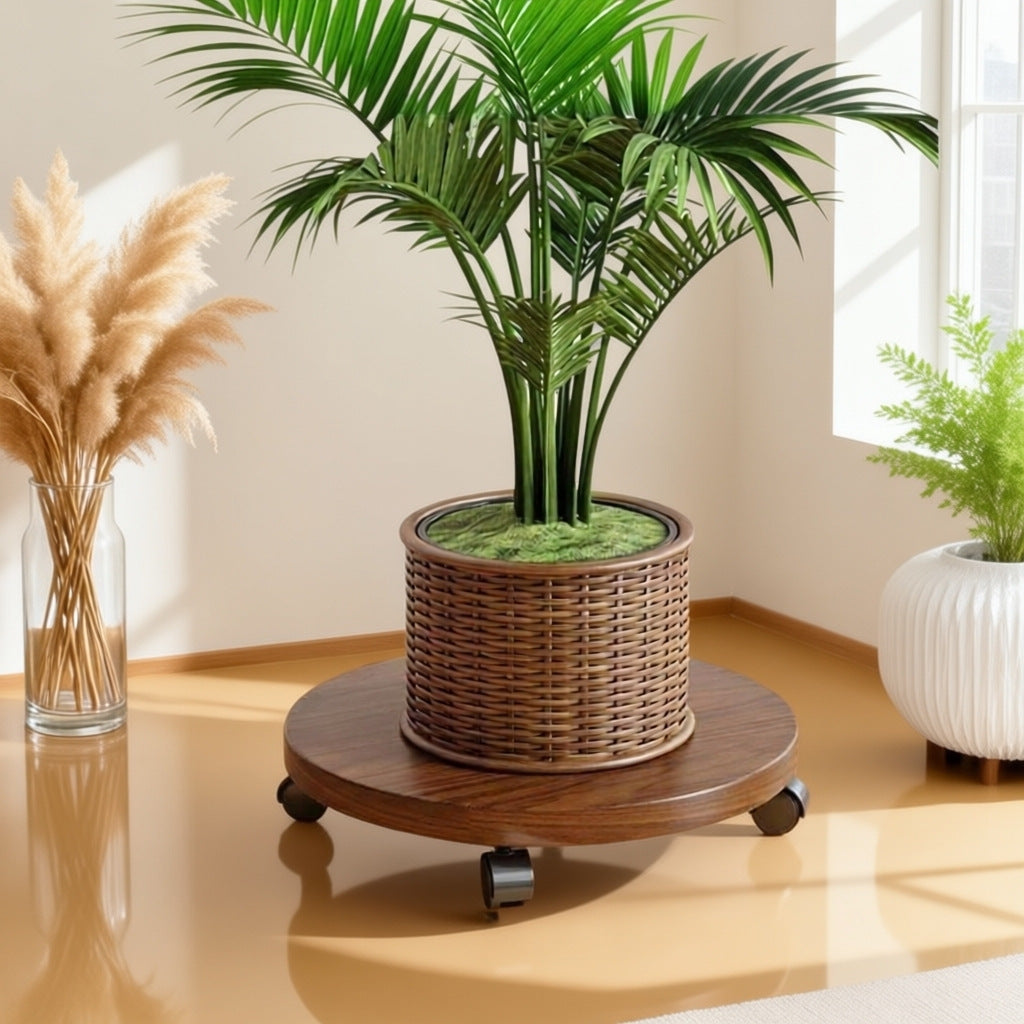 Heavy-Duty Round Plant Caddy with Wheels and Drain Tray, Thickened Plastic Mobile Plant Pot Stand