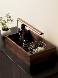Solid Wood Cosmetic Storage Tray Desktop Organizer for Vanity and Skincare