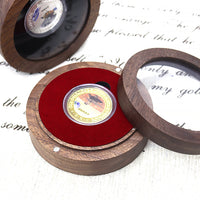 Round Window Acrylic Coin Display Case with Solid Wood Storage Box for Medals and Commemorative Coins