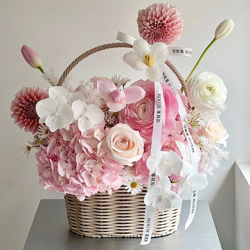 Hand-Woven Rattan-Style Flower Basket for Floral Arrangements and Gift Packaging