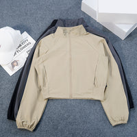 Women's Yoga Windproof Sun Protection Jacket Breathable Quick Dry Short Zip-Up Top