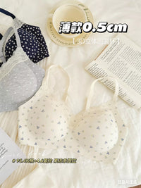 Sweet Floral Lace Trim Seamless Small Bust Push-Up Bra, Wireless Jelly Strip Bra for Women