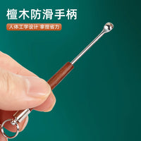 Portable Sandalwood Stainless Steel Ear Pick with Keychain