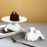 European Style White Ceramic Rabbit Cake Stand Dessert and Snack Plate