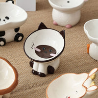 Elevated Ceramic Pet Bowl for Cats and Small Dogs, Tilted Design for Neck Protection, Decorative Food and Water Dish
