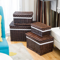 Woven Storage Basket with Lid, Fabric Toy Organizer, Large Clothes Hamper