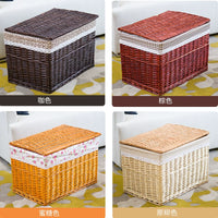 Woven Storage Basket with Lid, Fabric Toy Organizer, Large Clothes Hamper