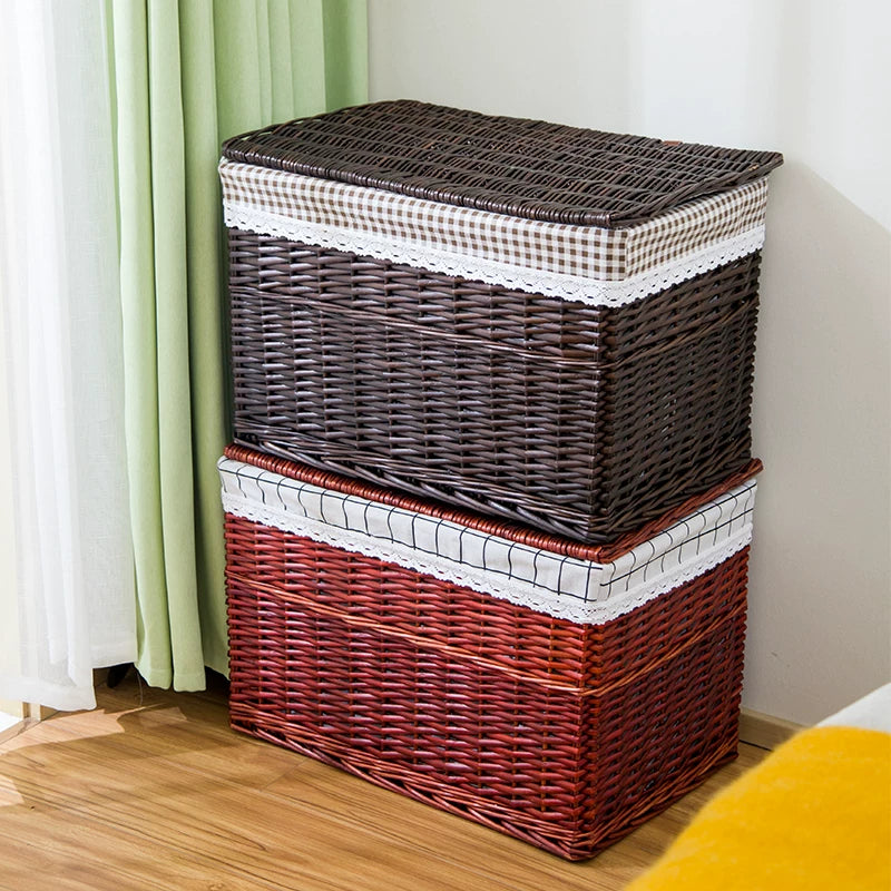 Woven Storage Basket with Lid, Fabric Toy Organizer, Large Clothes Hamper