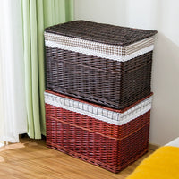 Woven Storage Basket with Lid, Fabric Toy Organizer, Large Clothes Hamper