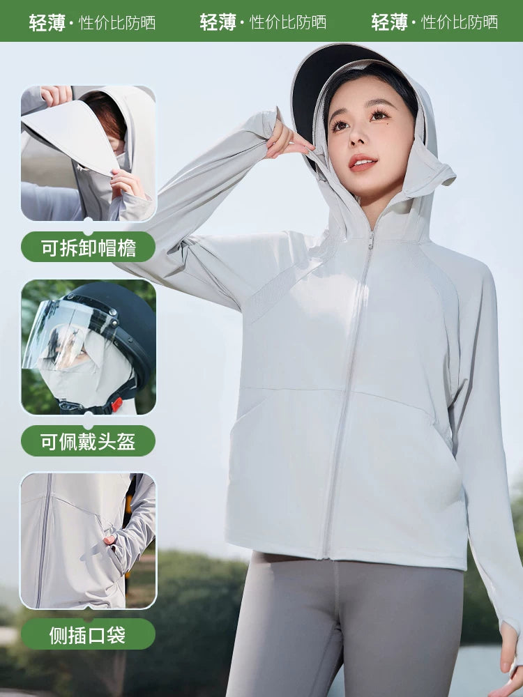 Women's Ice Silk Sun Protection Jacket UV-Resistant Breathable Loose Fit Cardigan for Cycling