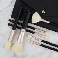 Makeup Brush Set with Wooden Handles for Powder, Eyeshadow, Lip, Concealer, Blush, Foundation - Soft Bristles, Portable with Storage
