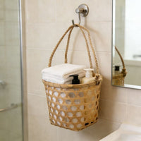 Handwoven Bamboo Wicker Picnic Basket with Handle for Fruit Storage and Gifts