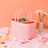 Portable Plastic Storage Basket with Handle for Shopping, Bath, and Gifting