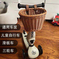 Hand-Woven Wicker Basket for Kids' Scooters and Balance Bikes, Rattan Bicycle Front Basket